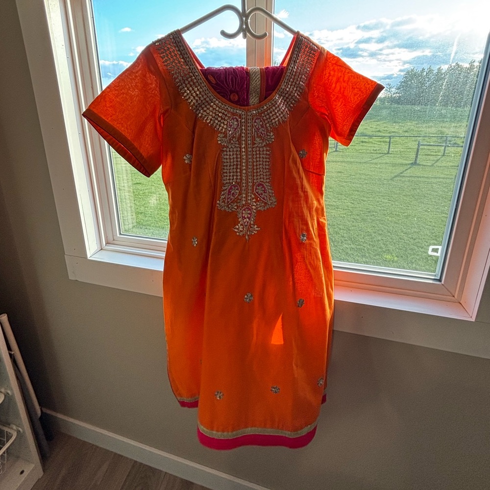 Elegant Orange Embellished Women's Salwar